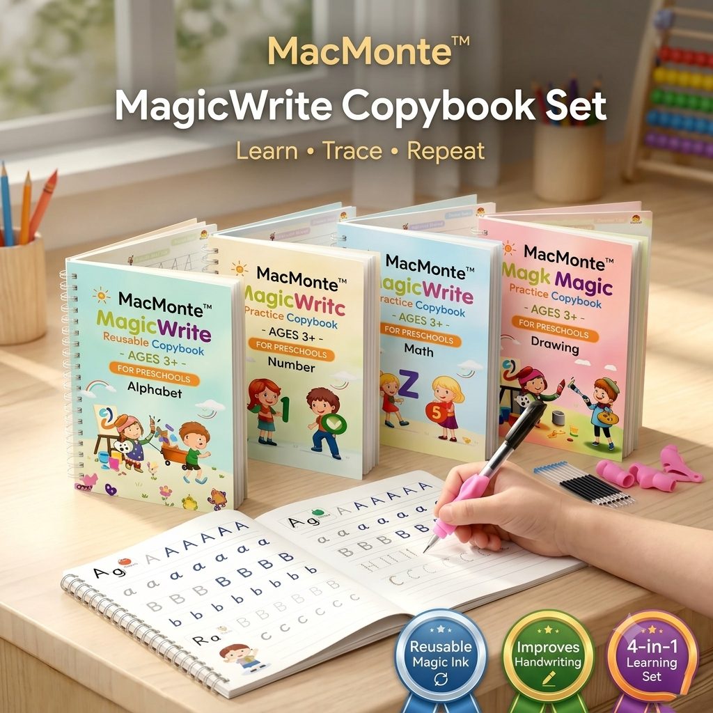 Magic Practice Copybook (4 BOOKS,1 PEN,1 GRIP,10 REFILL)