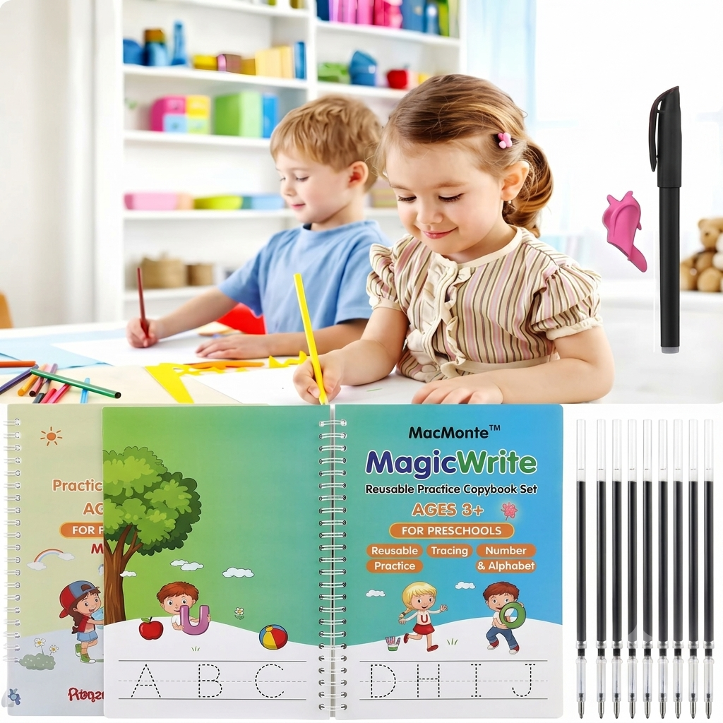 Magic Practice Copybook (4 BOOKS,1 PEN,1 GRIP,10 REFILL)