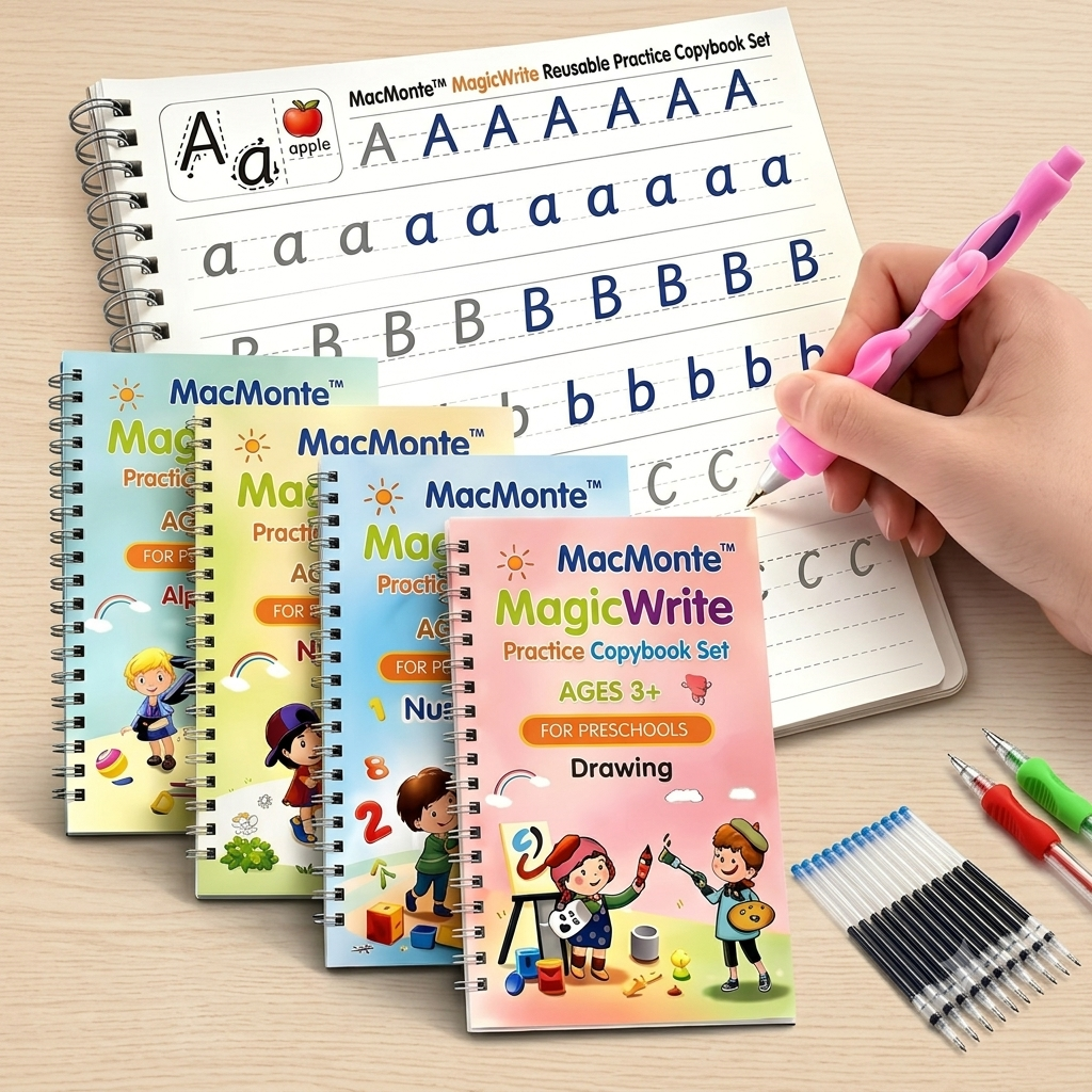 Magic Practice Copybook (4 BOOKS,1 PEN,1 GRIP,10 REFILL)