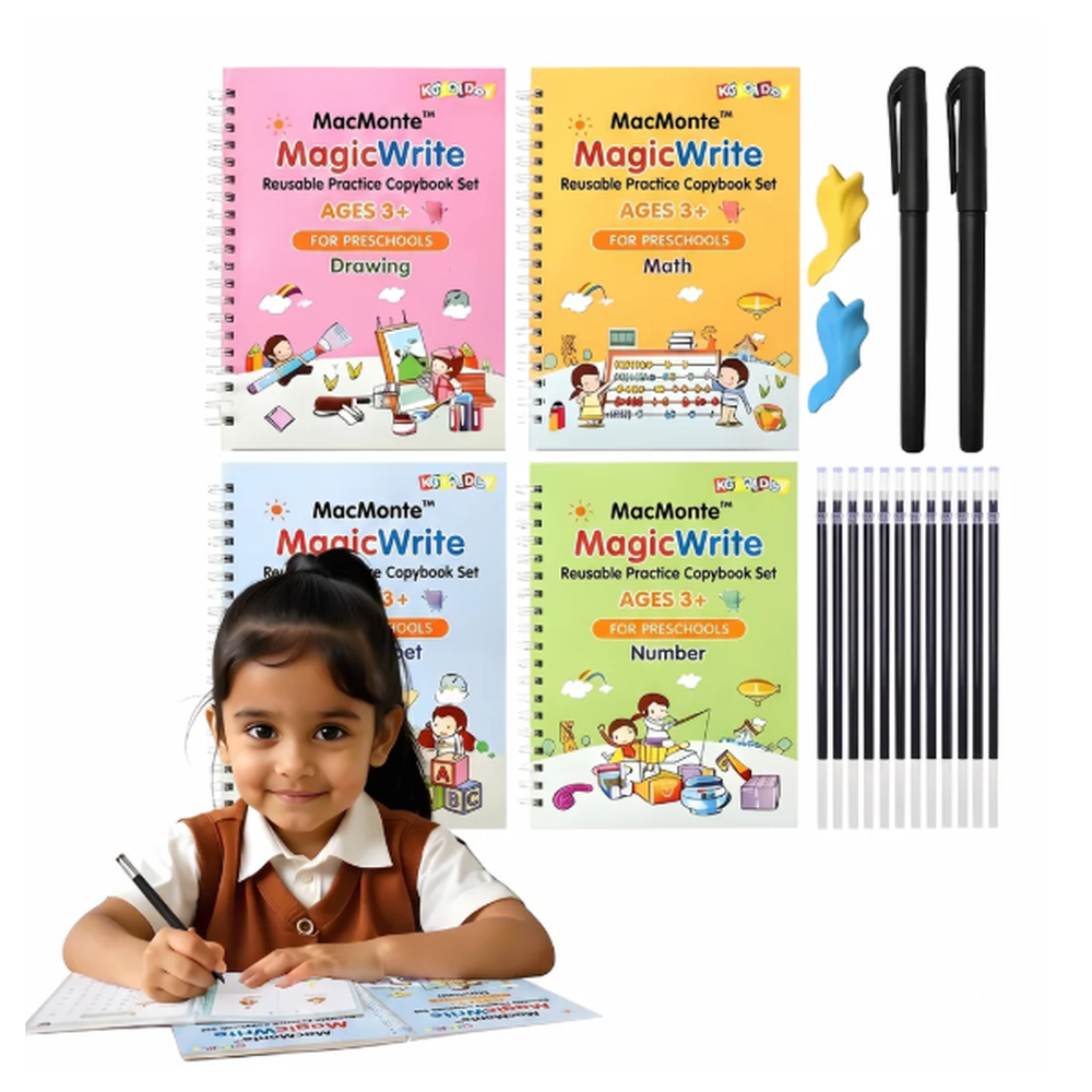 Magic Practice Copybook (4 BOOKS,1 PEN,1 GRIP,10 REFILL)