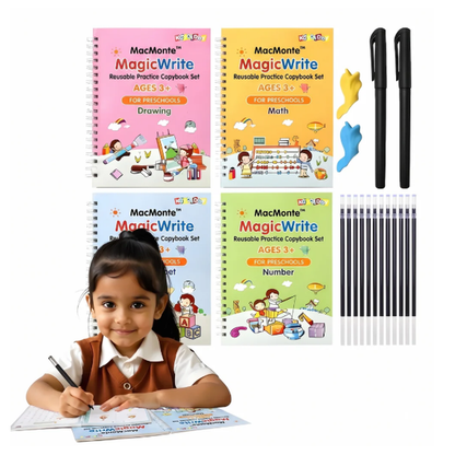 Magic Practice Copybook (4 BOOKS,1 PEN,1 GRIP,10 REFILL)