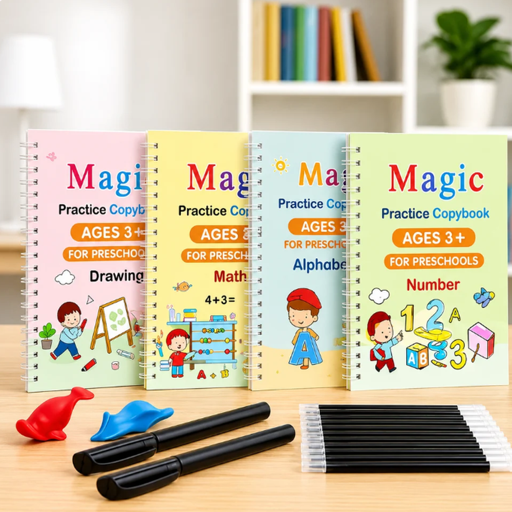 Magic Practice Copybook (4 BOOKS,1 PEN,1 GRIP,10 REFILL)