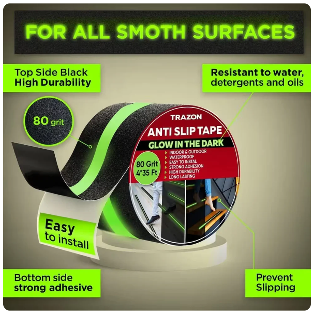 Stepzor Anti Slip Tape 5 Meter  (Set of 2 – Black & Neon Green)